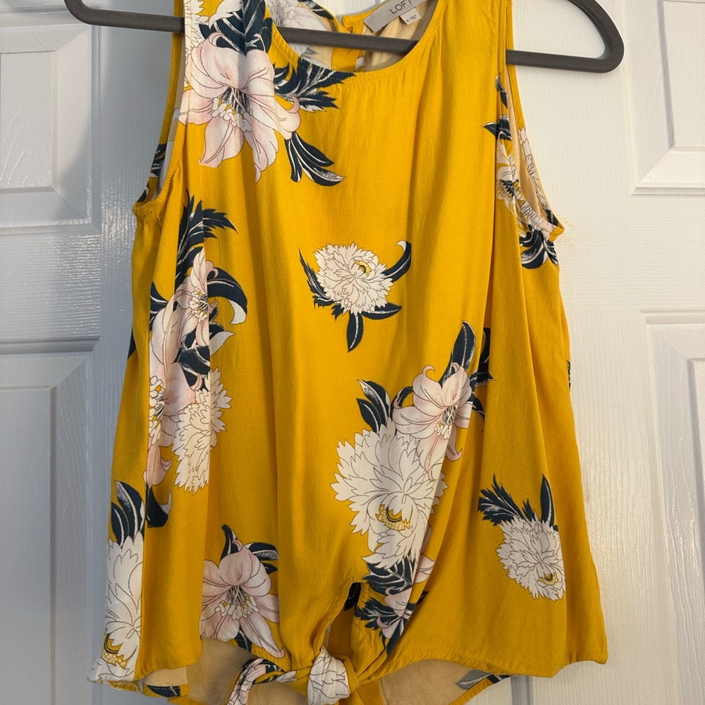 LOFT Yellow Floral Sleeveless Blouse